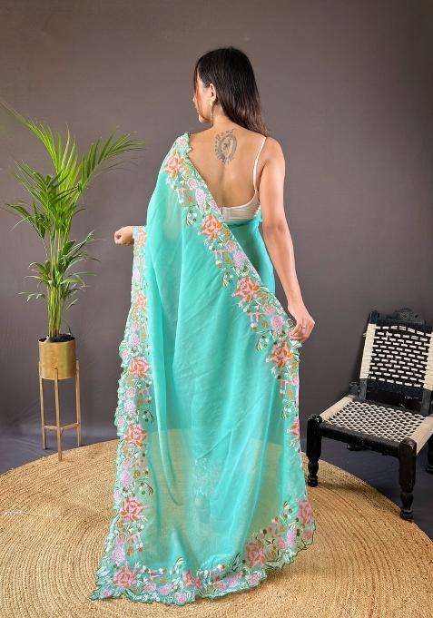 Blue Solid Soft Silk Saree Set