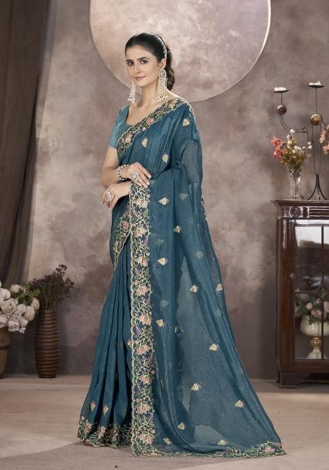 Peach Solid Silk Saree Set