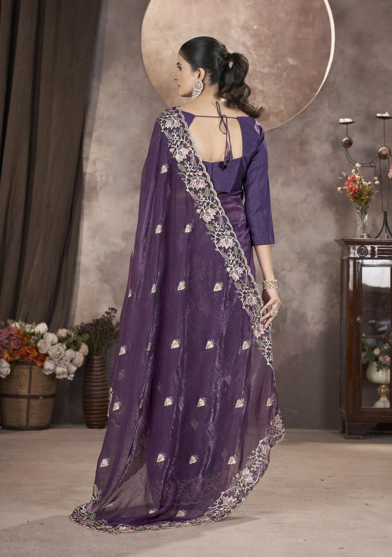 Wine Solid Silk Saree Set