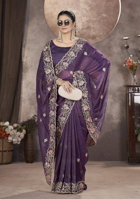 Wine Solid Silk Saree Set