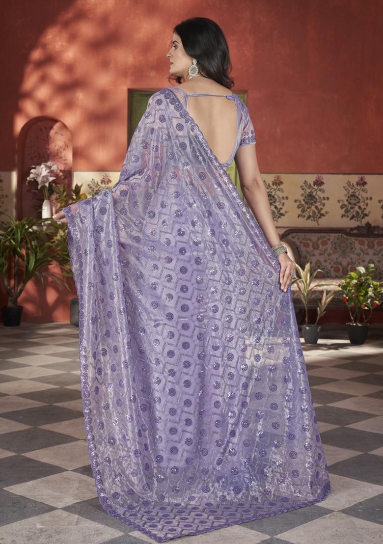 Blue Solid Tissu Net Saree Set