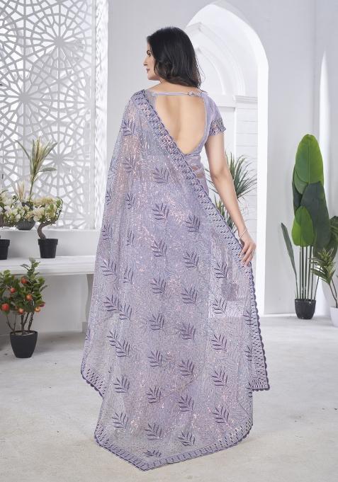 Blue Solid Tissu Net Saree Set