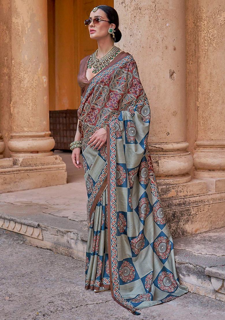 Wine Printed Silk Saree