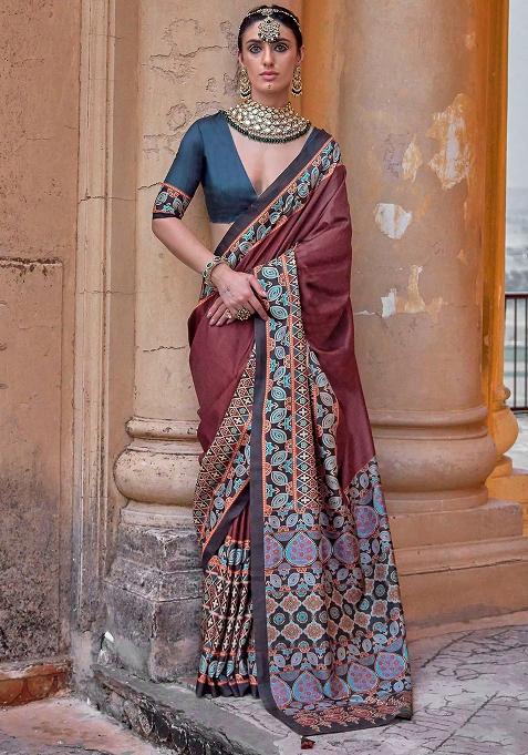 Red Printed Silk Saree