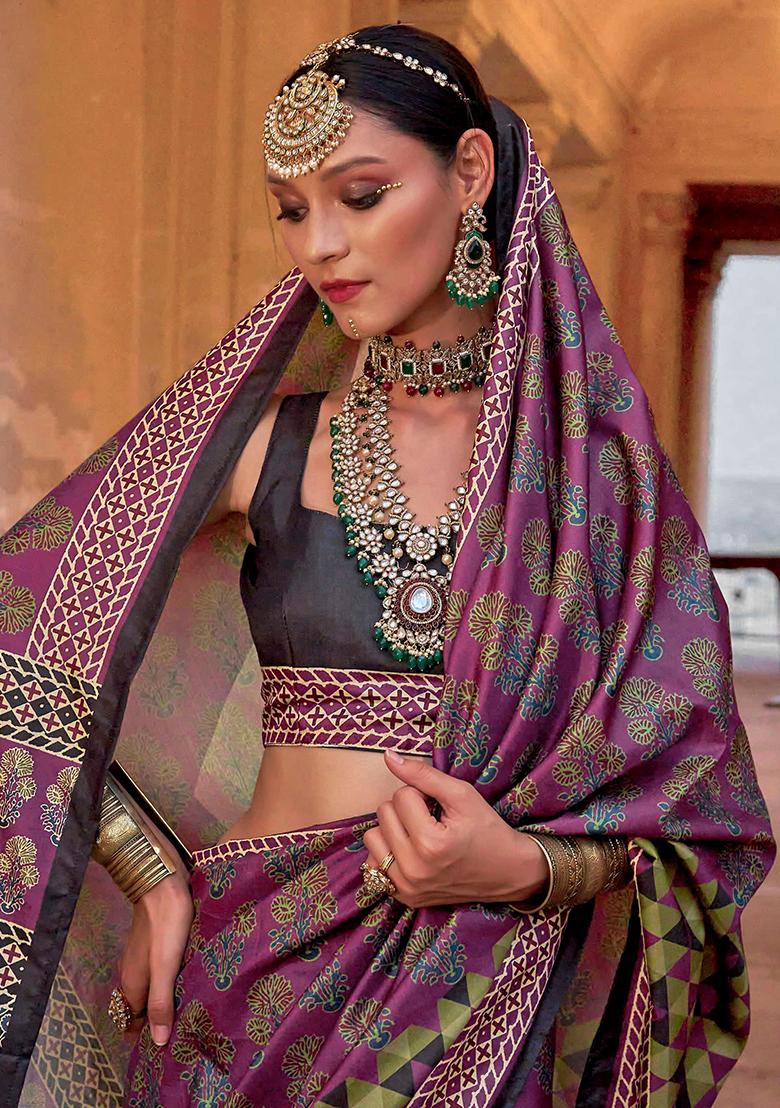 Pink Printed Silk Saree