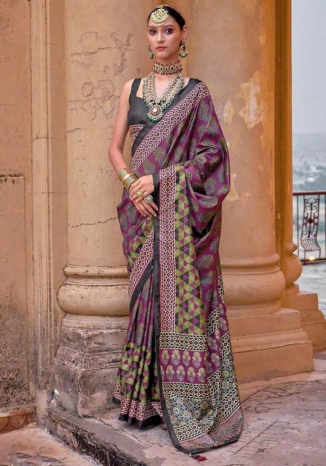 Pink Printed Silk Saree