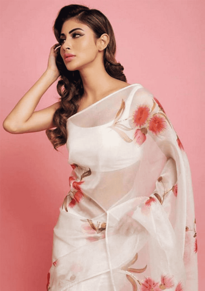 Off White Printed Organza Saree Set