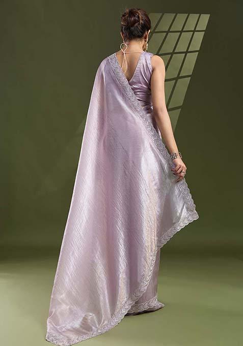 Lilac Beads And Stone Work Silk Chiffon Saree Set