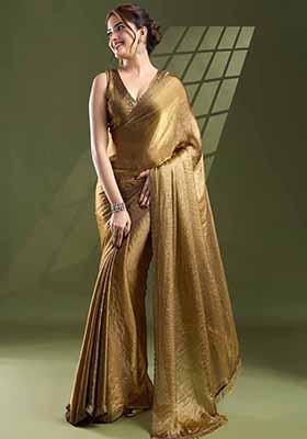 Sky Blue Beads And Stone Work Satin Silk Saree Set