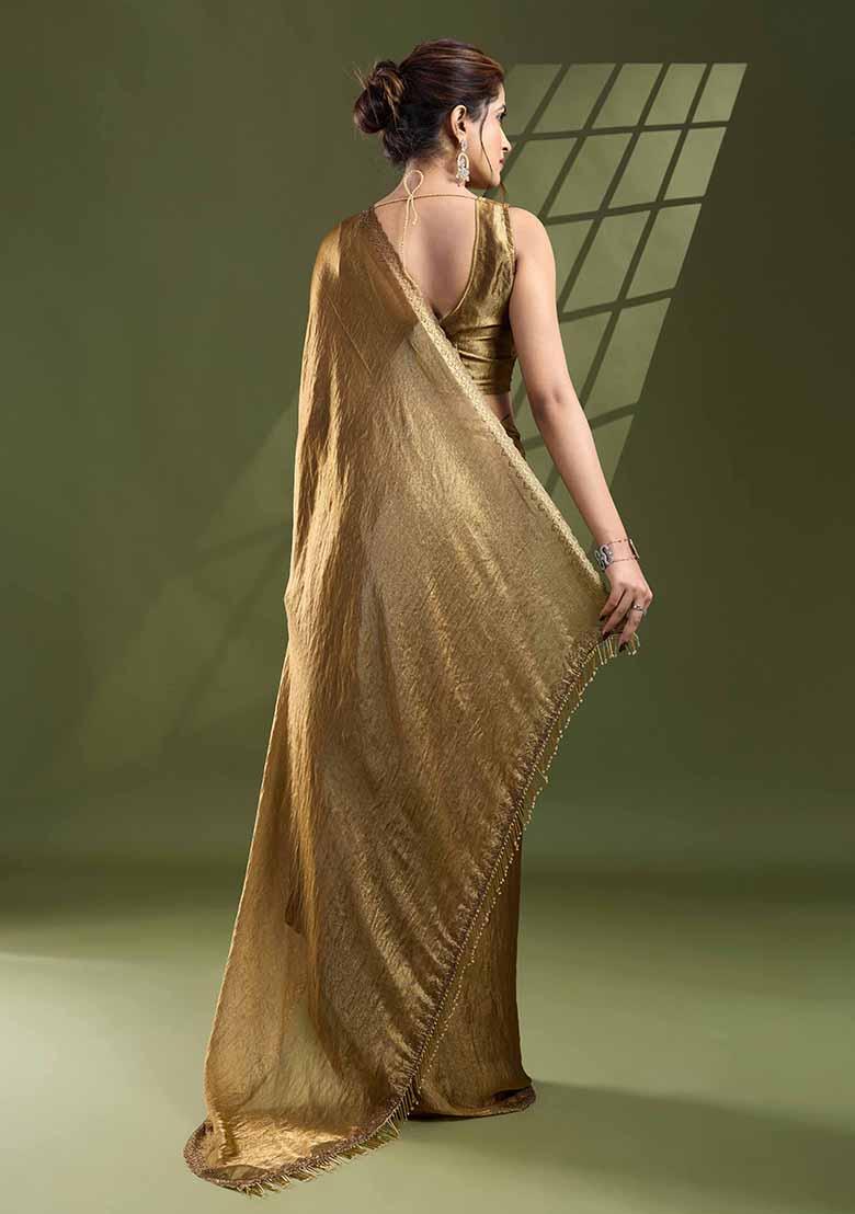 Sky Blue Beads And Stone Work Satin Silk Saree Set