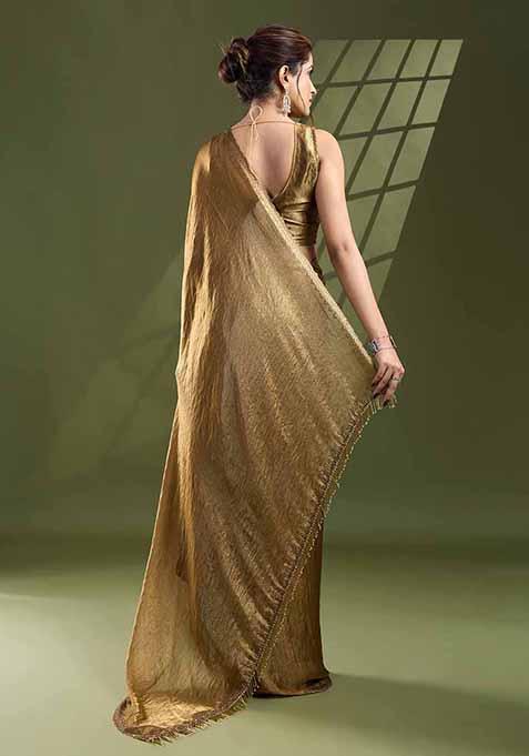 Sky Blue Beads And Stone Work Satin Silk Saree Set