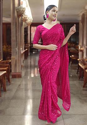 Magenta Sequinned Georgette Saree Set