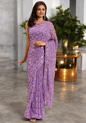Onion Pink Sequinned Georgette Saree Set