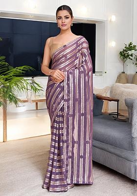 Onion Pink Sequinned Georgette Saree Set