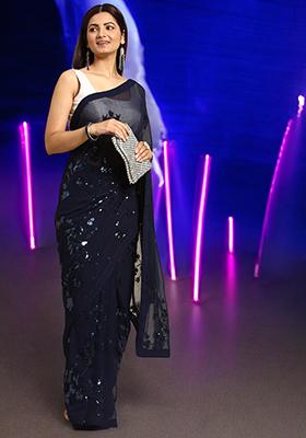 Blue Sequinned Georgette Saree Set