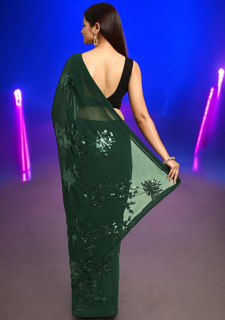 Green Sequinned Georgette Saree Set