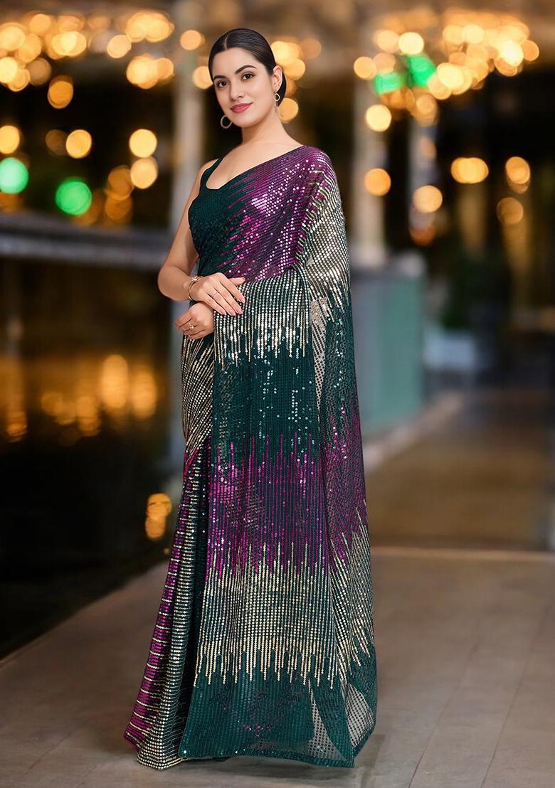 Multicolor Sequinned Georgette Saree Set