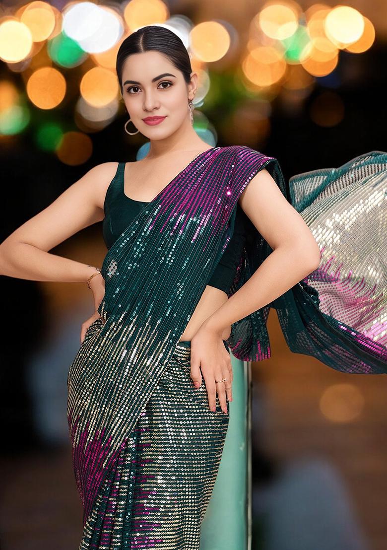 Multicolor Sequinned Georgette Saree Set