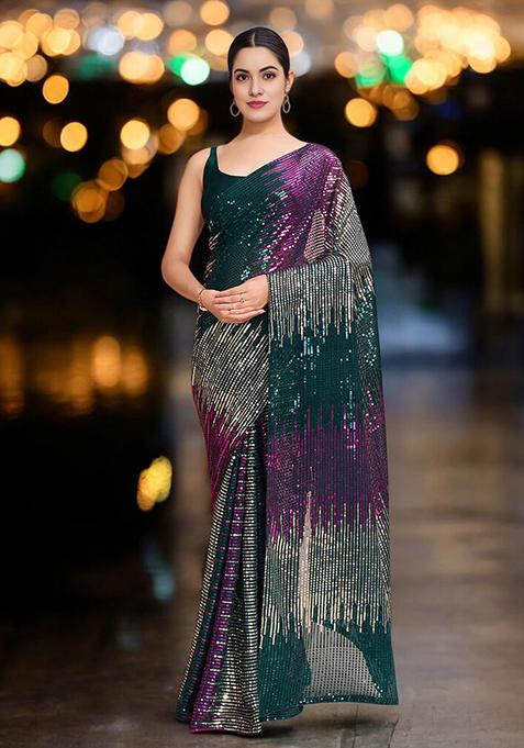 Multicolor Sequinned Georgette Saree Set