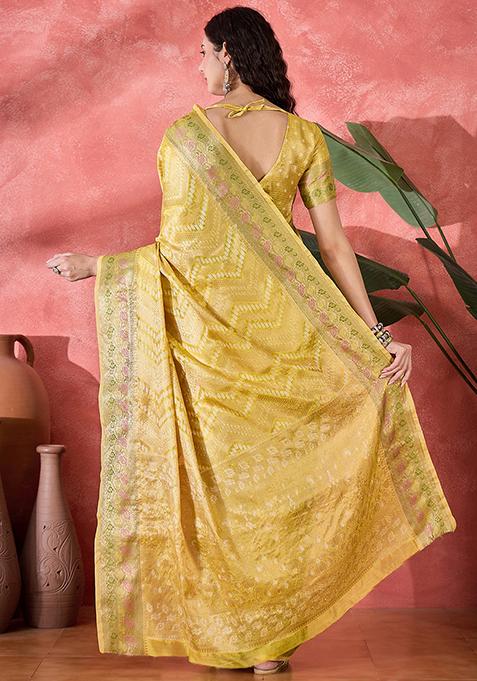 Yellow Zari Woven Rangkat Bandhani Saree Rangkat Silk Saree Set