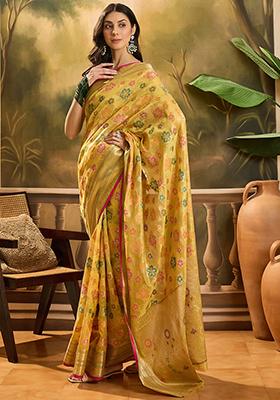 Gold Zari Woven Rangkat Organza Saree Organza Saree Set
