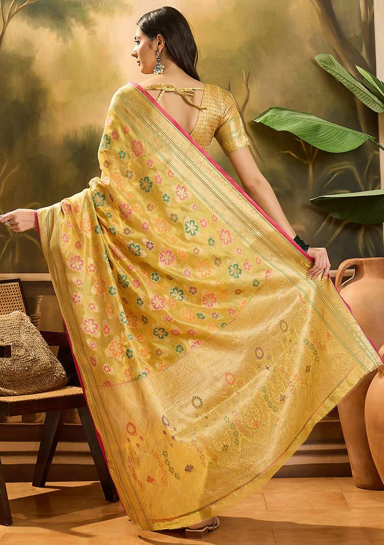 Gold Zari Woven Rangkat Organza Saree Organza Saree Set - Indya