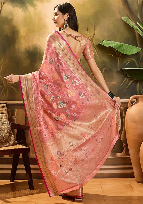 Pink Zari Woven Rangkat Organza Saree Organza Saree Set