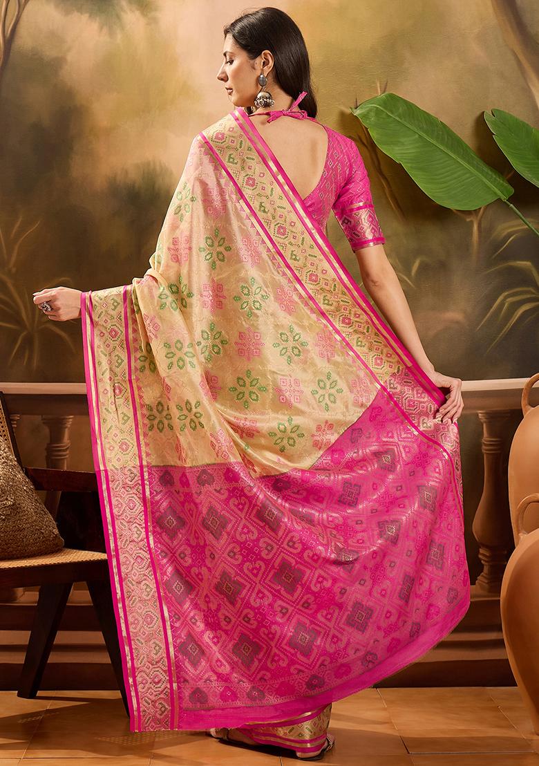 Beige Zari Woven Patola Organza Saree Organza Saree Set