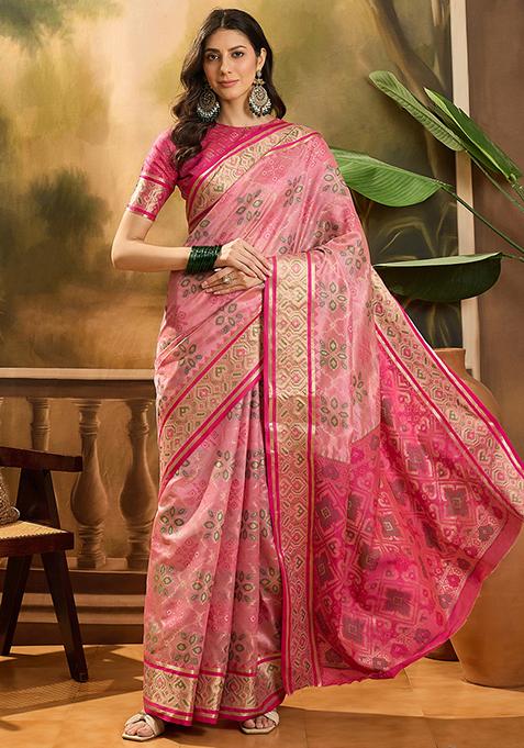 Pink Zari Woven Patola Organza Saree Organza Saree Set