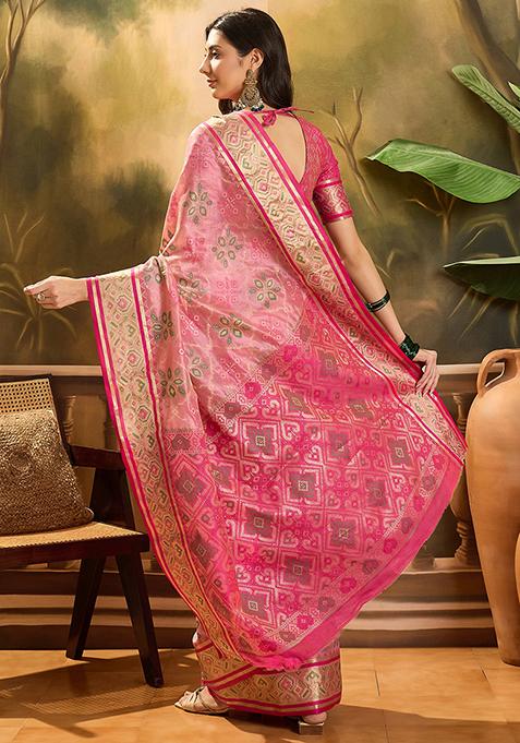 Pink Zari Woven Patola Organza Saree Organza Saree Set