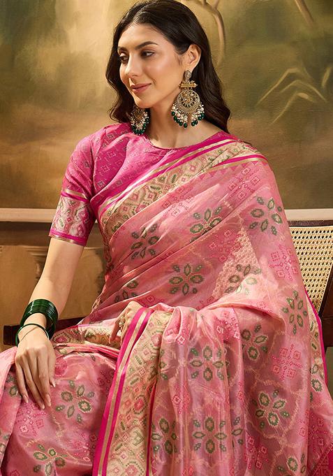 Pink Zari Woven Patola Organza Saree Organza Saree Set