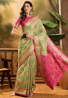 Pista Green Zari Woven Patola Organza Saree Organza Saree Set
