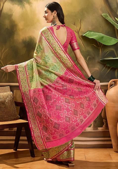 Pista Green Zari Woven Patola Organza Saree Organza Saree Set