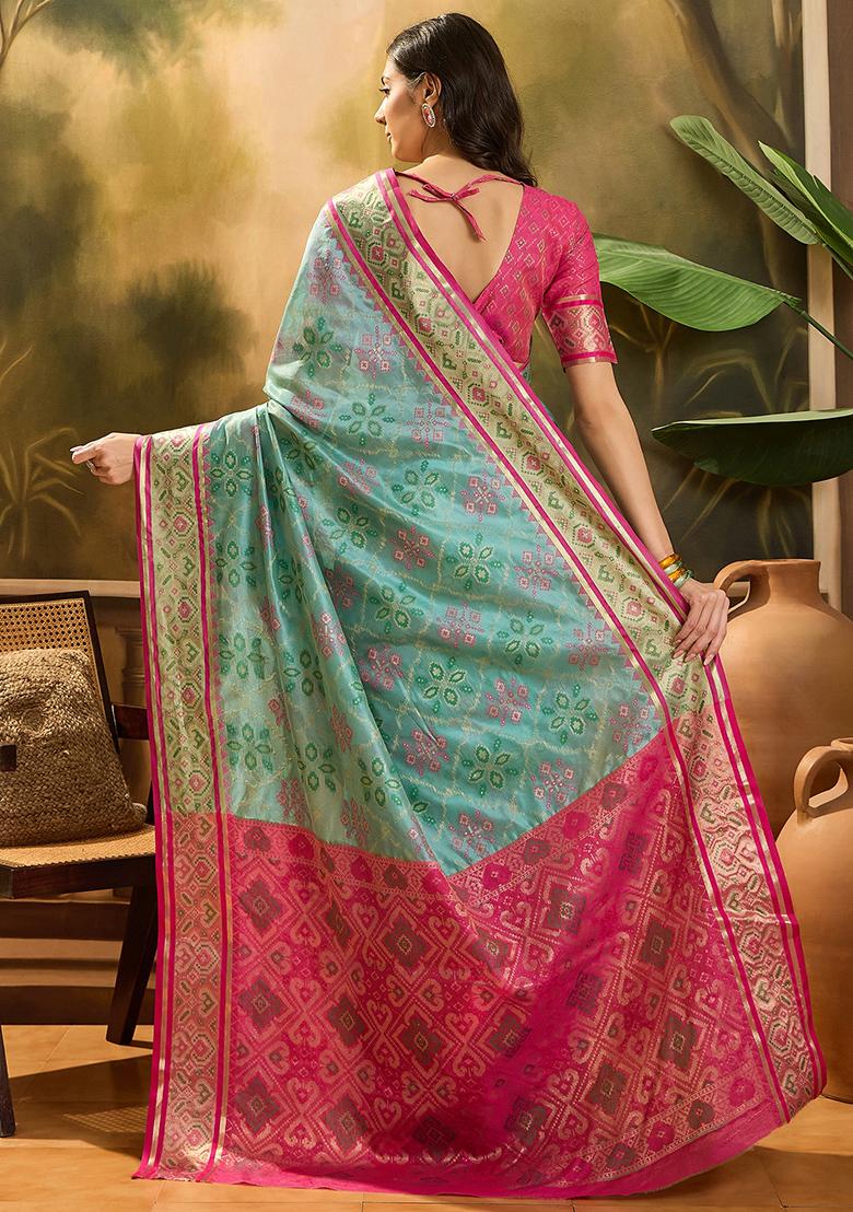 Sky Blue Zari Woven Patola Organza Saree Organza Saree Set