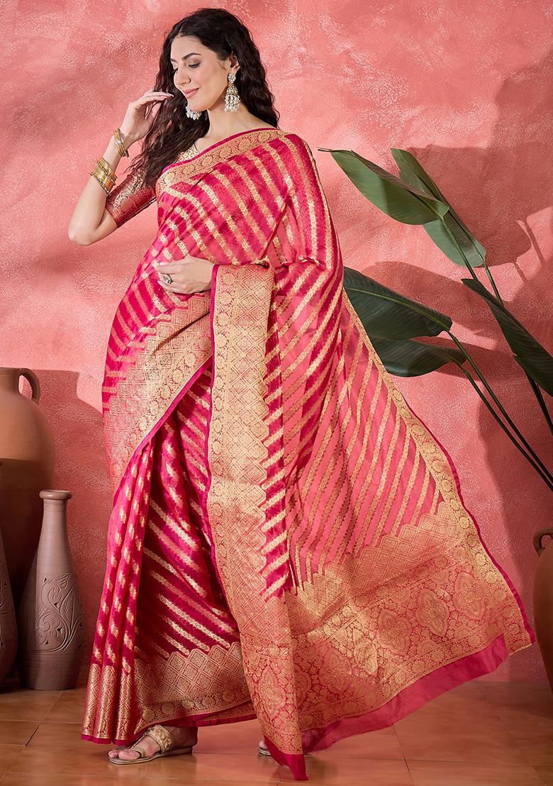 Rani Pink Kanjivaram Organza Saree Organza Saree Set