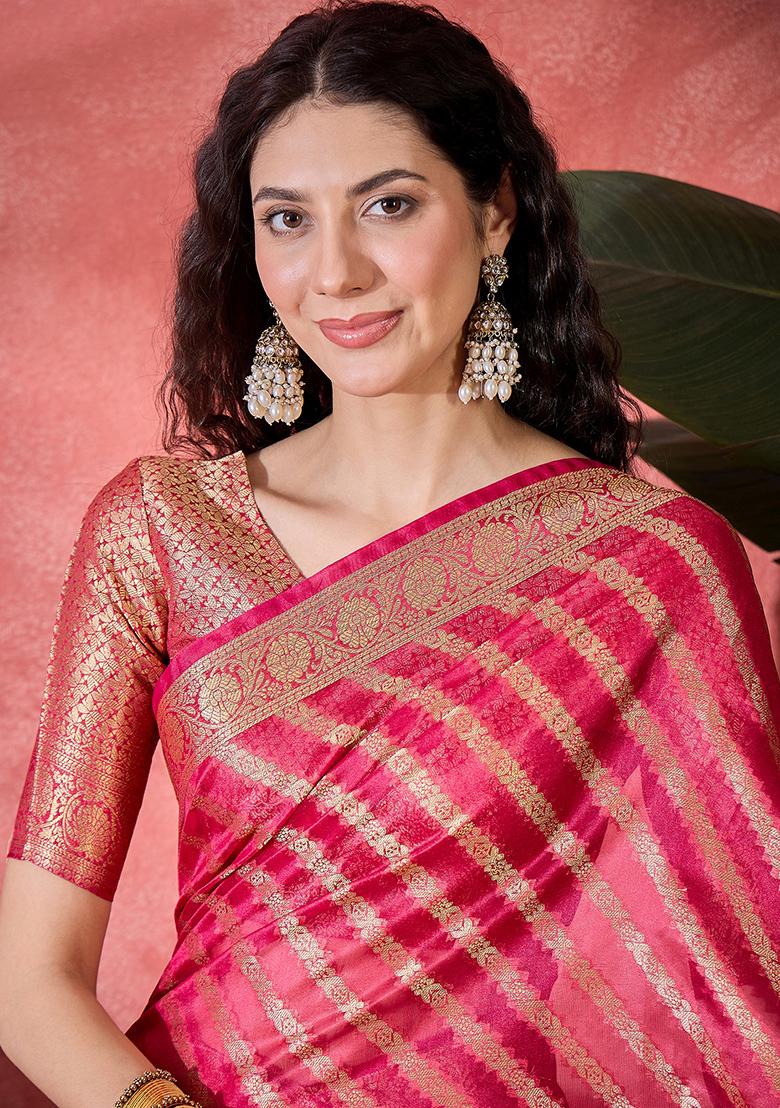 Rani Pink Kanjivaram Organza Saree Organza Saree Set