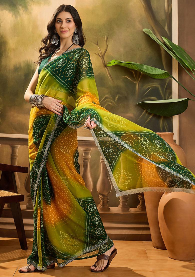 Multi Bandhani Georgette Saree Set