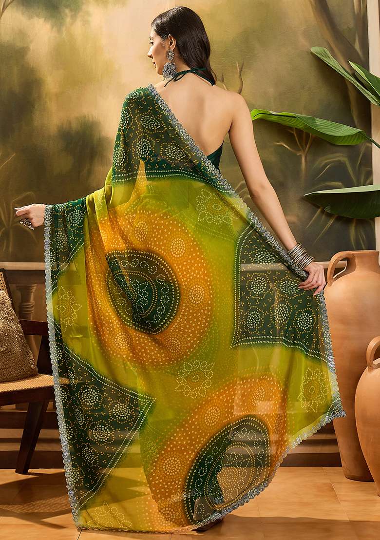 Multi Bandhani Georgette Saree Set - Indya