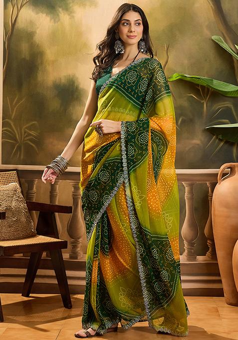 Multi Bandhani Georgette Saree Set