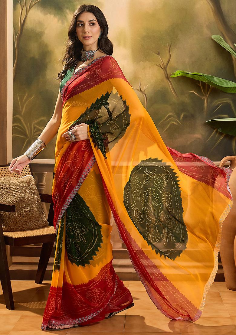 Multi Bandhani Georgette Saree Set