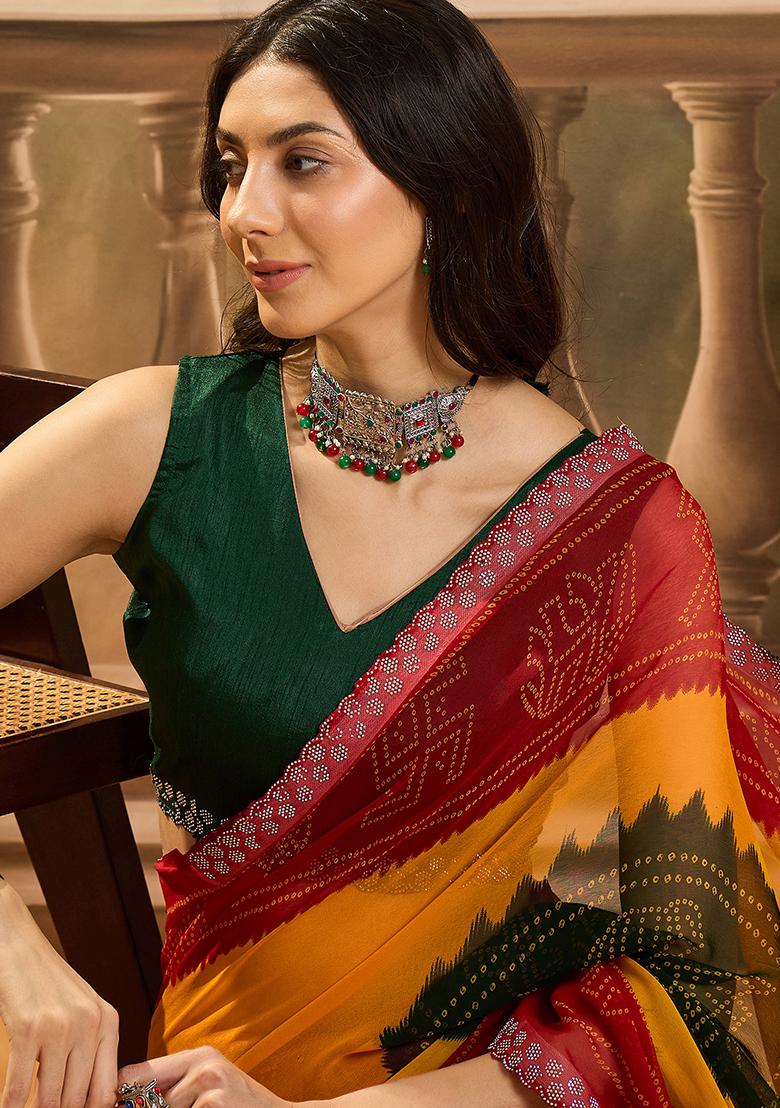 Multi Bandhani Georgette Saree Set