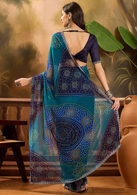 Blue Bandhani Georgette Saree Set