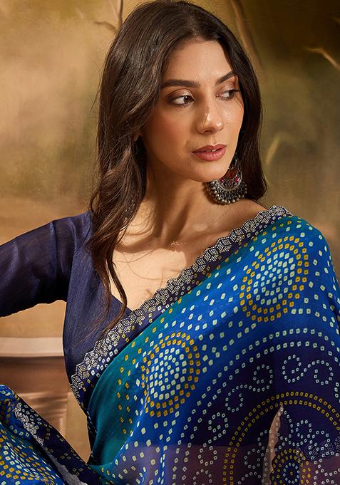 Blue Bandhani Georgette Saree Set