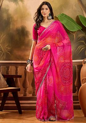 Pink Bandhani Georgette Saree Set