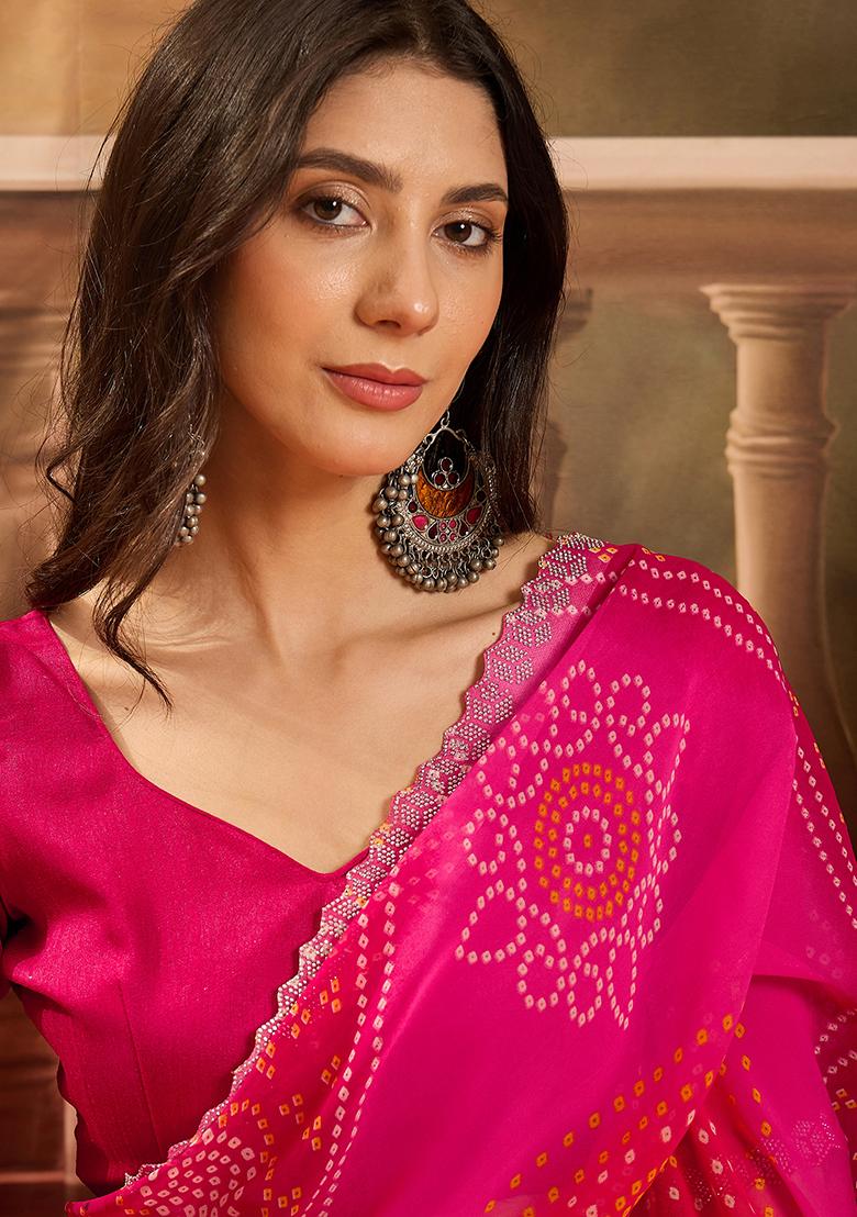 Pink Bandhani Georgette Saree Set