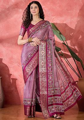 Onion Pink Bandhani Silk Blend Saree Set