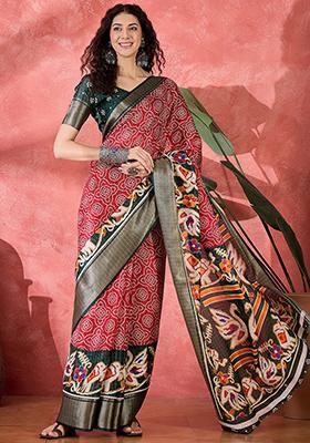 Red Bandhani Silk Blend Saree Set