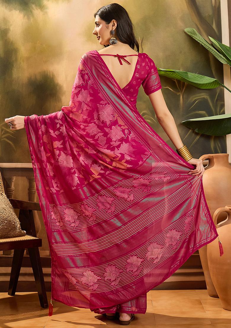 Rani Pink Foil Print Chiffon Saree Set