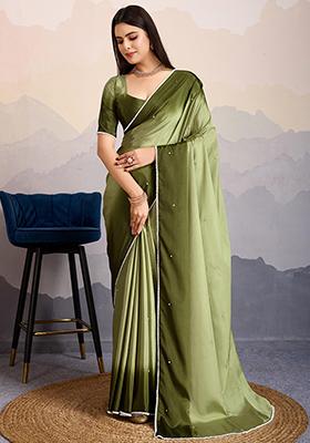 Olive Beads Satin Saree Set