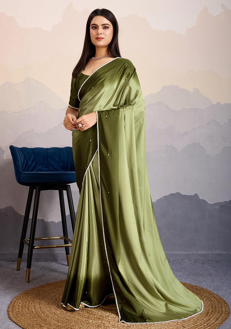 Olive Beads Satin Saree Set